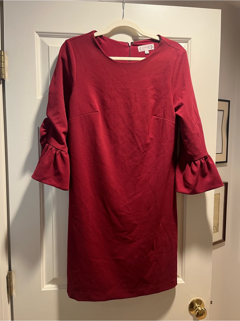 Nanette Lepore Women’s Ruffle Bell-Sleeve Shift Dress in Burgundy/Maroon